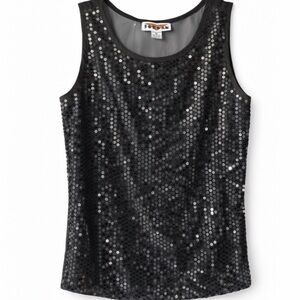 Vintage Black Sequin Scoop Neck Tank Top